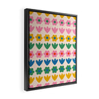 Spring Flower Stripes Cute and Cheerful Floral Pattern Pink Blue Green Mustard Yellow Framed Canvas Print Gallery Image 2