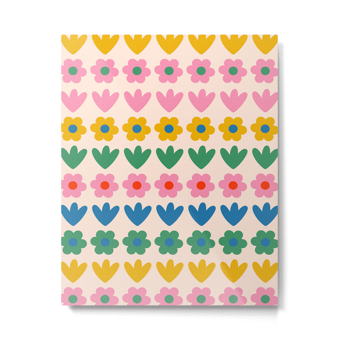 Spring Flower Stripes Cute and Cheerful Floral Pattern Pink Blue Green Mustard Yellow Metal Print Gallery Image 1