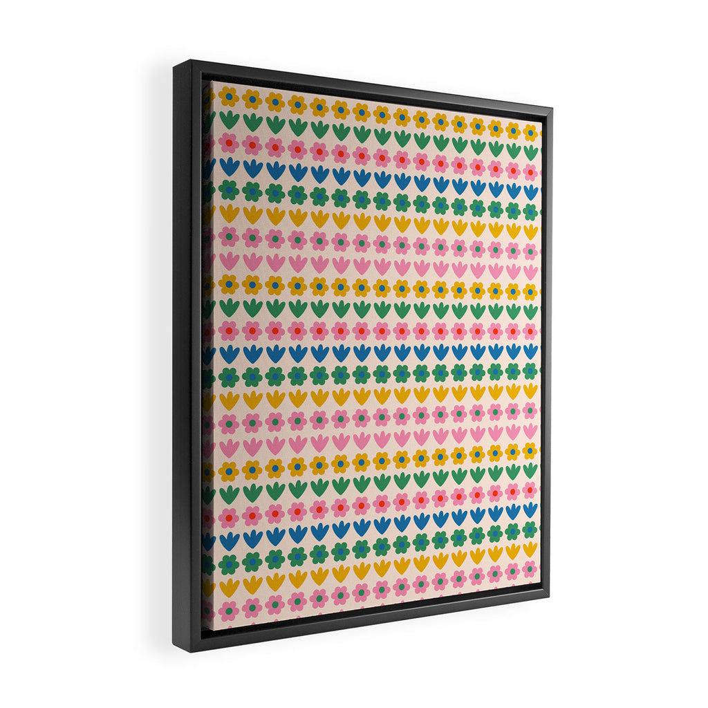 Spring Flower Stripes Cute Cheerful Colorful Mini Floral Pattern Framed Canvas Print Gallery Image 2