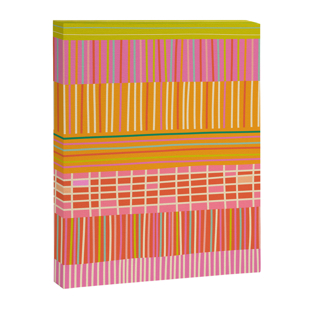 Spring Patchwork Whimsical Finnish Stripe Pattern Pink Orange Lime Canvas Print Gallery Image 6