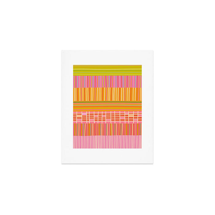 Spring Patchwork Whimsical Finnish Stripe Pattern Pink Orange Lime Art Print Gallery Image 1