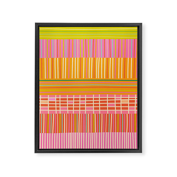 Spring Patchwork Whimsical Finnish Stripe Pattern Pink Orange Lime Framed Canvas Print Gallery Image 1