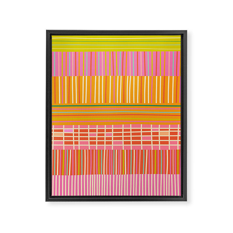 Spring Patchwork Whimsical Finnish Stripe Pattern Pink Orange Lime Framed Canvas Print Gallery Image 6
