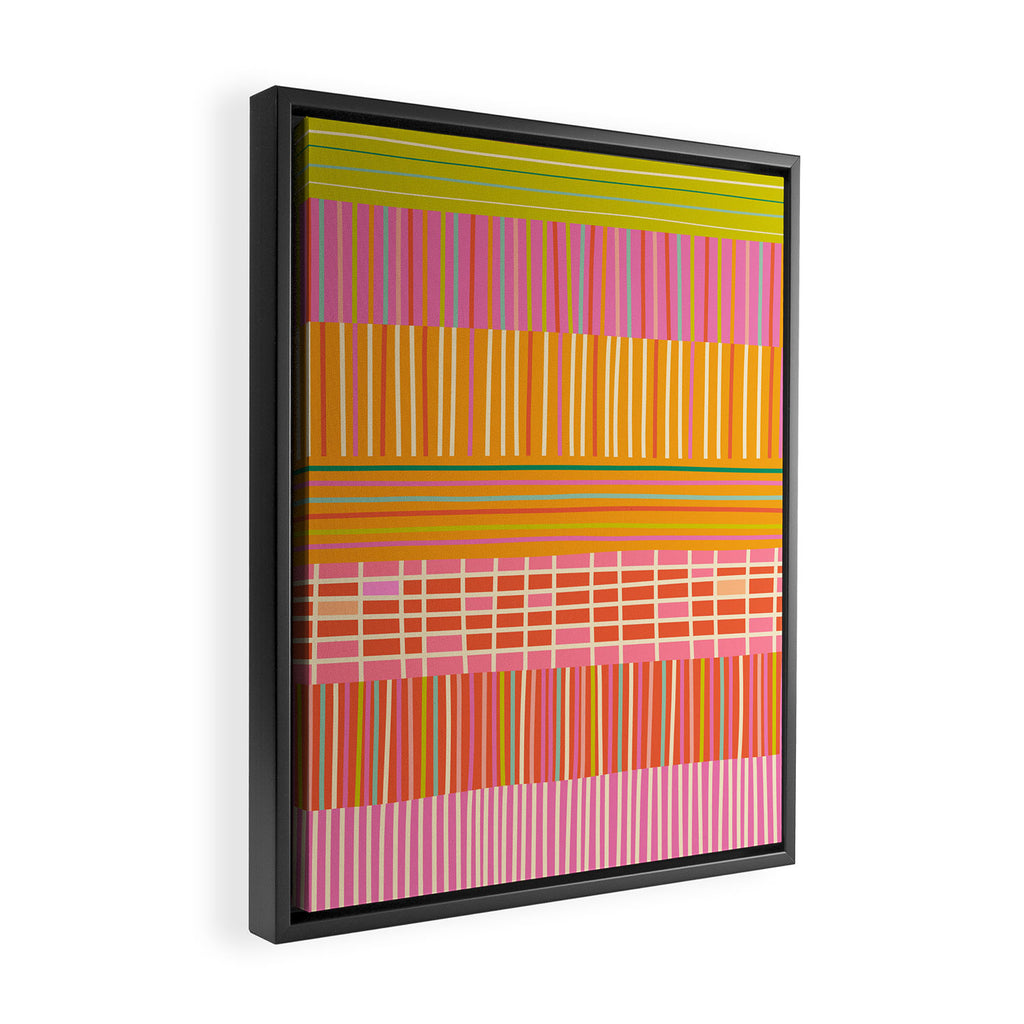 Spring Patchwork Whimsical Finnish Stripe Pattern Pink Orange Lime Framed Canvas Print Gallery Image 2
