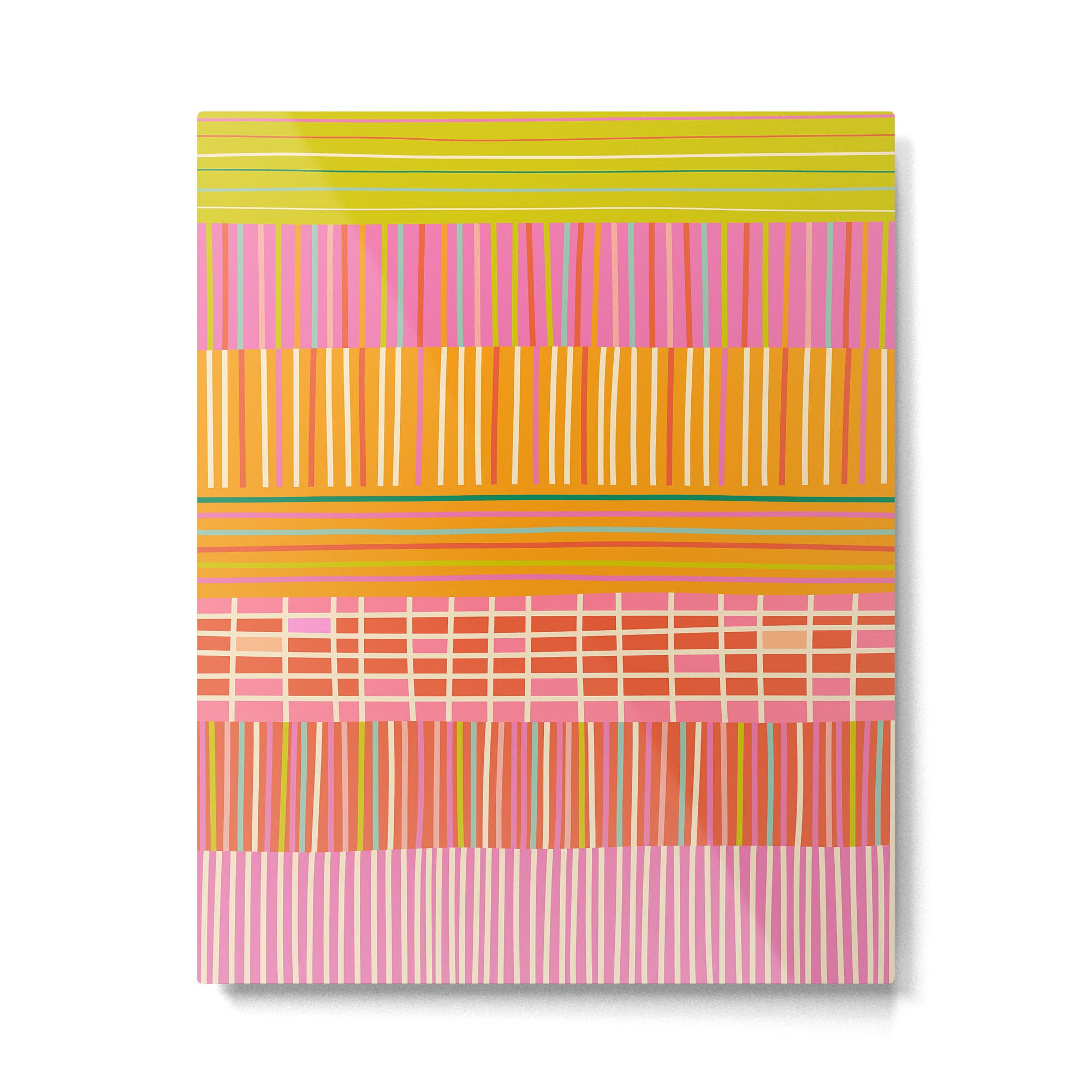 Spring Patchwork Whimsical Finnish Stripe Pattern Pink Orange Lime Metal Print Gallery Image 4