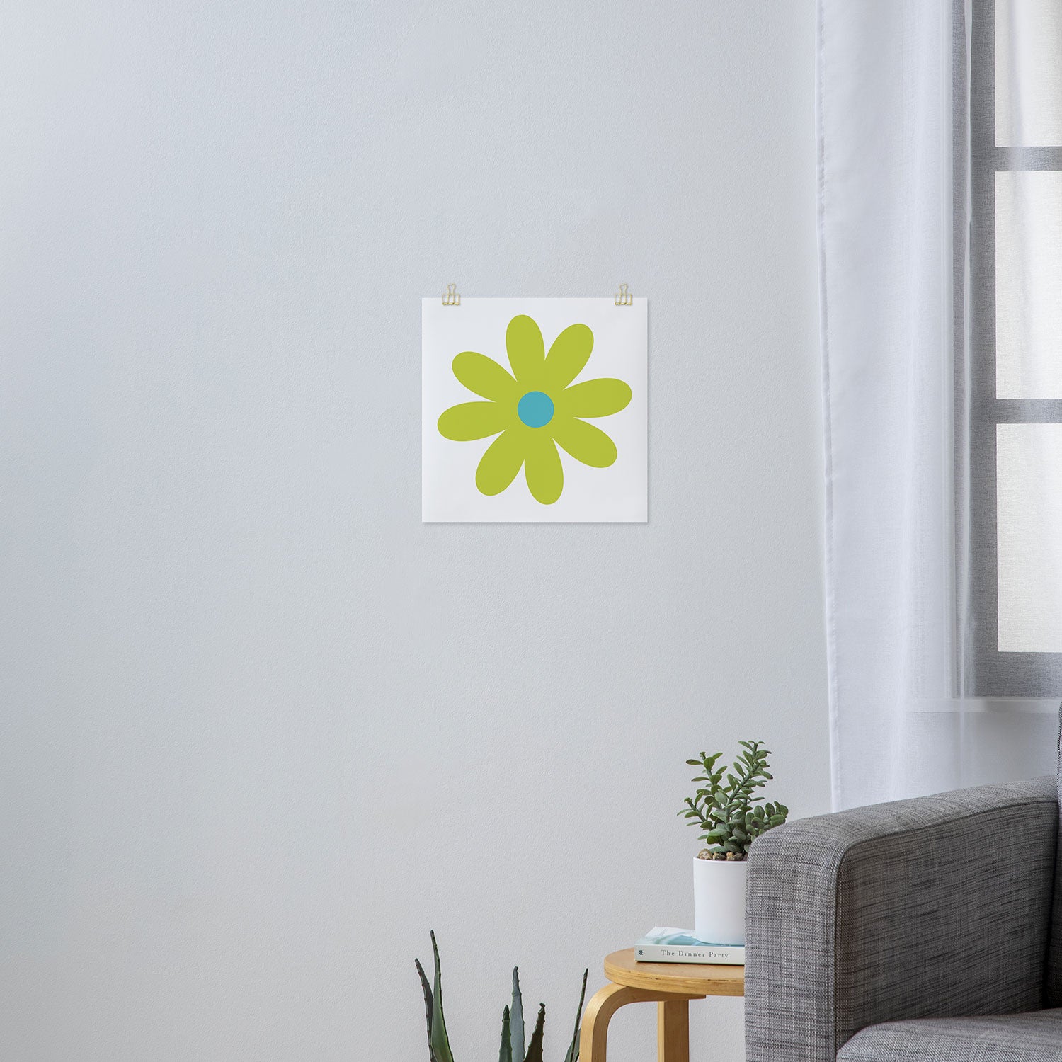 Springtime Flower Single in Lime Green and White Art Print Gallery Image 3