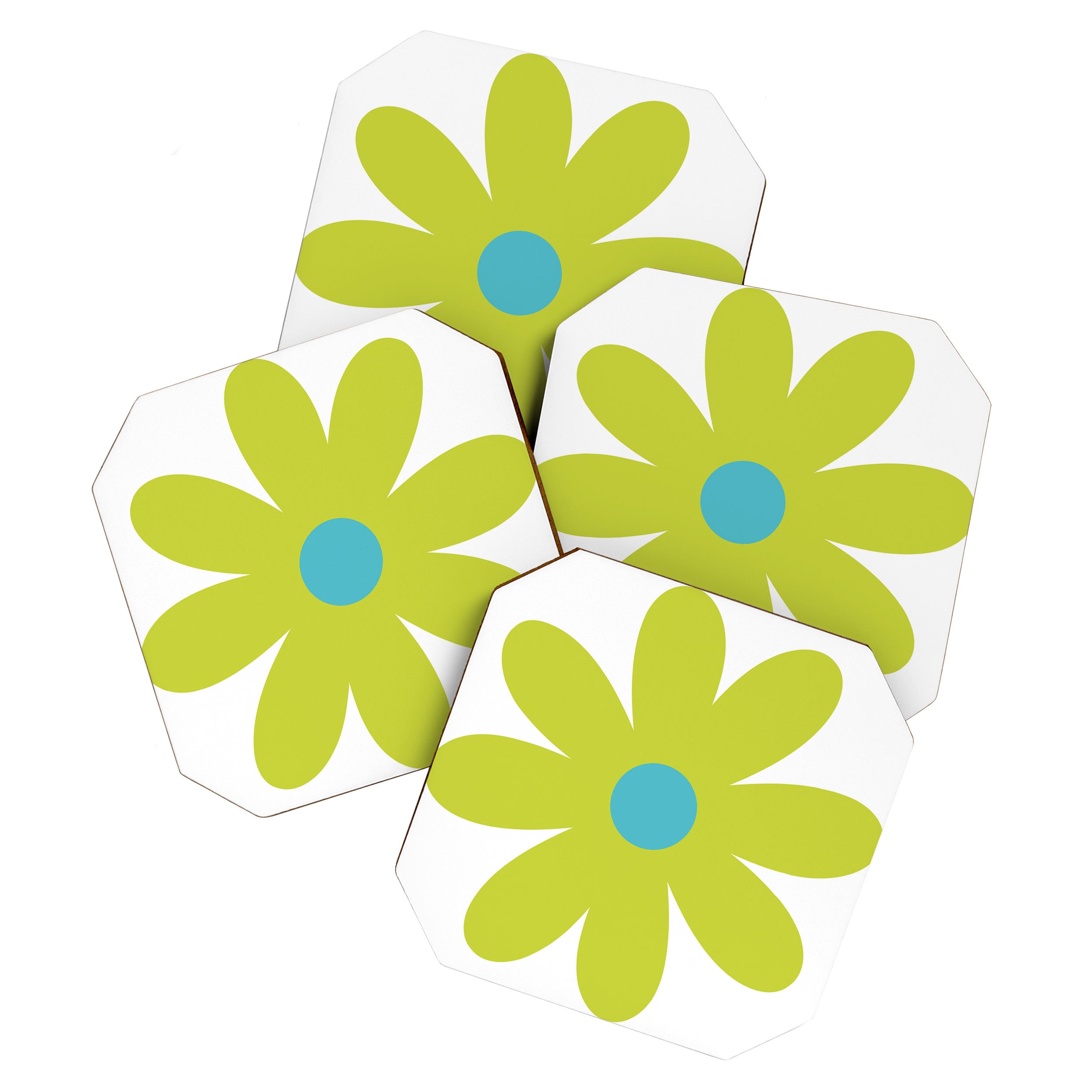 Springtime Flower Single in Lime Green and White Coaster Gallery Image 1
