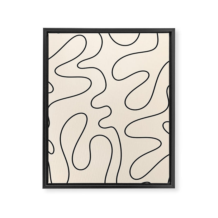 Squiggle Abstract Minimalist Modern Pattern in Black and Almond Cream Framed Canvas Print Gallery Image 1