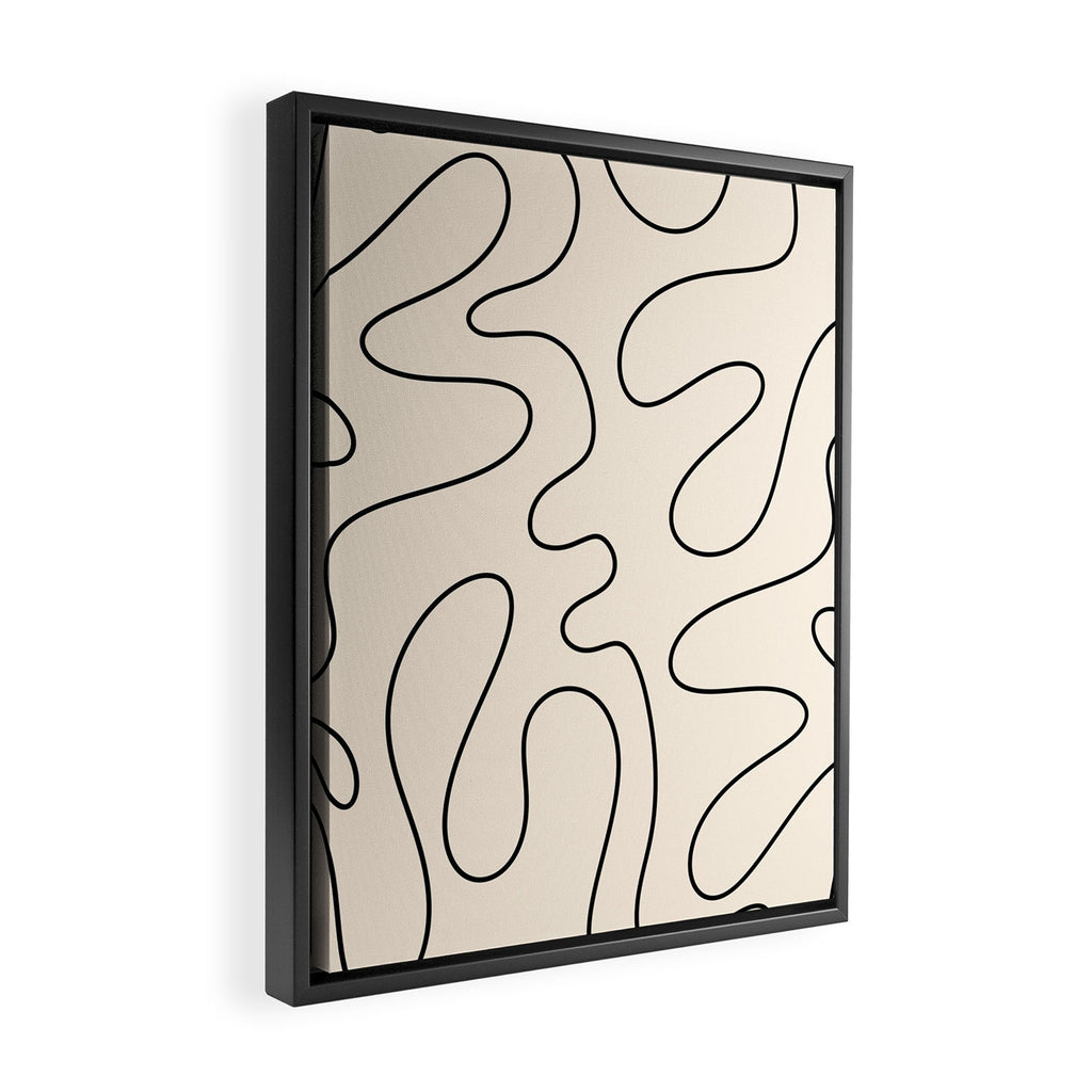 Squiggle Abstract Minimalist Modern Pattern in Black and Almond Cream Framed Canvas Print Gallery Image 2