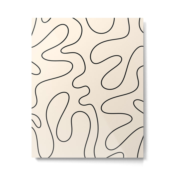 Squiggle Abstract Minimalist Modern Pattern in Black and Almond Cream Metal Print Gallery Image 1