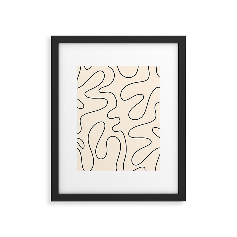 Squiggle Abstract Minimalist Modern Pattern in Black and Almond Cream Framed Art Print Gallery Image 6