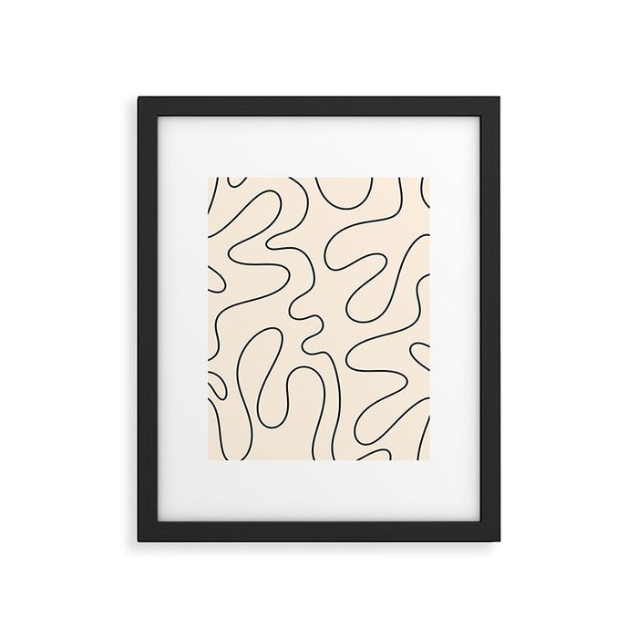 Squiggle Abstract Minimalist Modern Pattern in Black and Almond Cream Framed Art Print Gallery Image 1