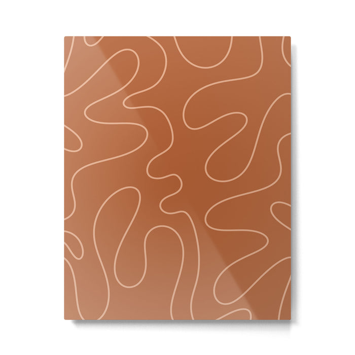 Squiggle Abstract Minimalist Modern Boho Pattern in Terracotta Rust Metal Print Gallery Image 1