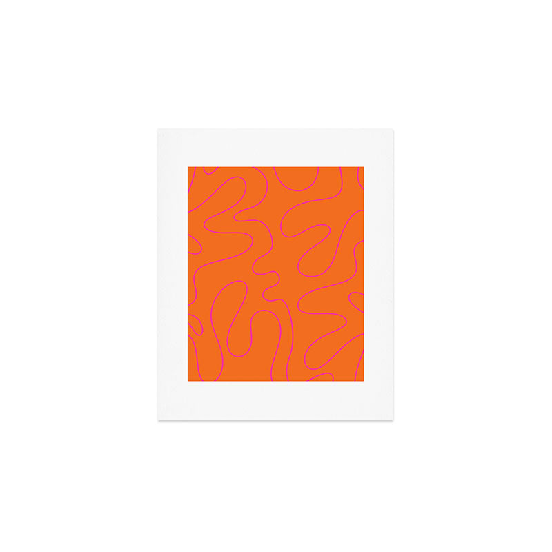 Squiggle Abstract Pattern Orange and Hot Pink Art Print Gallery Image 1