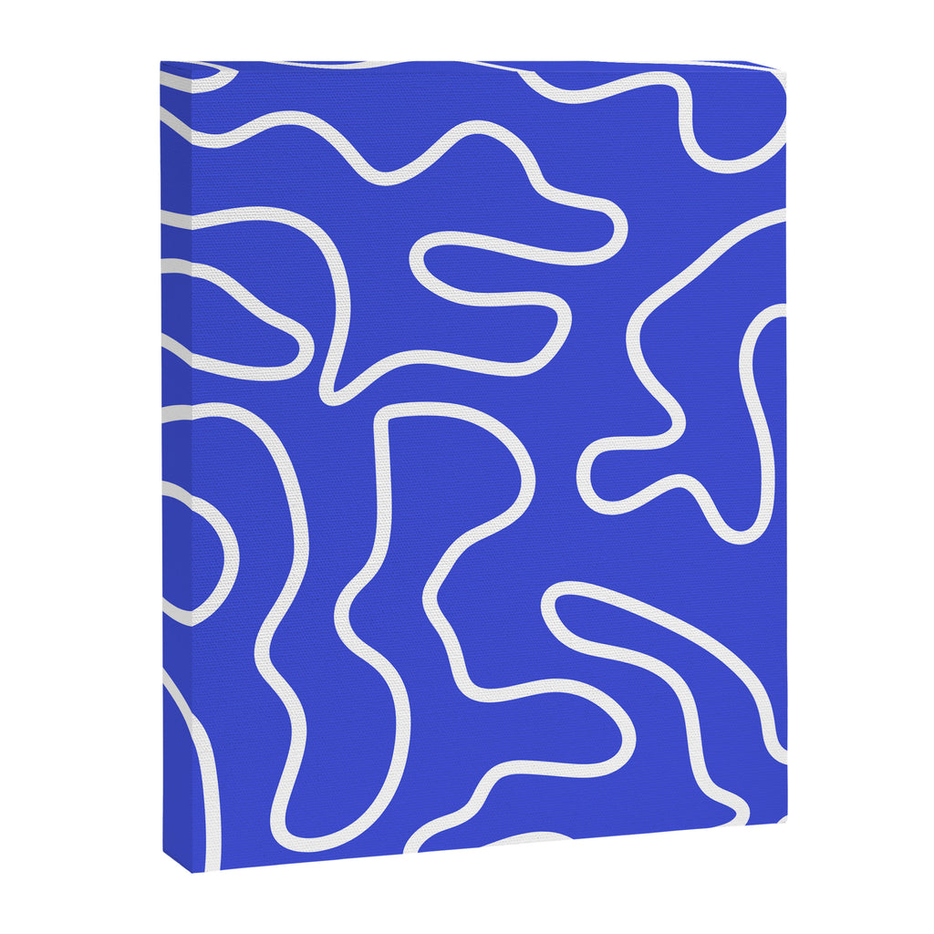 Squiggle Maze Abstract Minimalist Pattern in Electric Blue and White Canvas Print Gallery Image 8