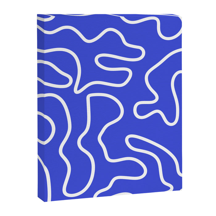 Squiggle Maze Abstract Minimalist Pattern in Electric Blue and White Canvas Print Gallery Image 1