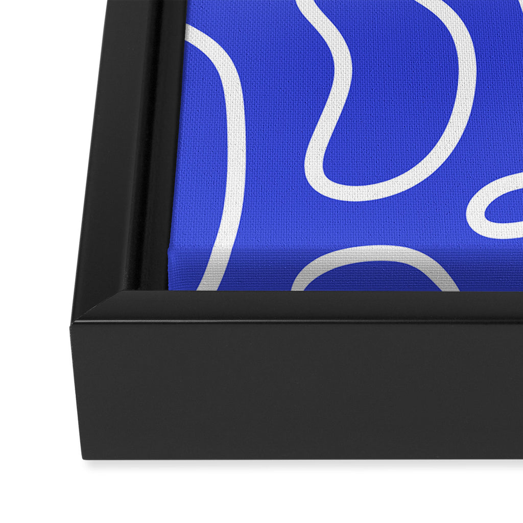 Squiggle Maze Abstract Minimalist Pattern in Electric Blue and White Framed Canvas Print Gallery Image 3