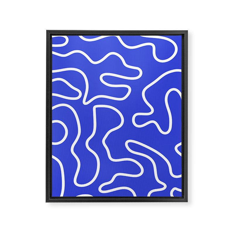 Squiggle Maze Abstract Minimalist Pattern in Electric Blue and White Framed Canvas Print Gallery Image 8