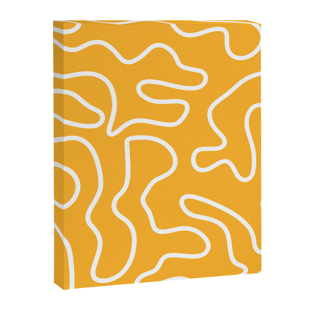 Squiggle Maze Abstract Minimalist Pattern in Mustard and White Canvas Print Gallery Image 8