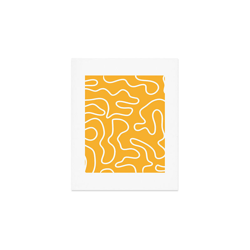Squiggle Maze Abstract Minimalist Pattern in Mustard and White Art Print Gallery Image 1