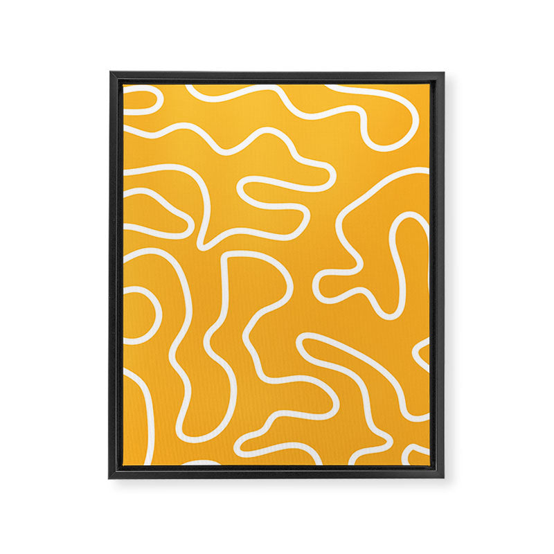 Squiggle Maze Abstract Minimalist Pattern in Mustard and White Framed Canvas Print Gallery Image 8