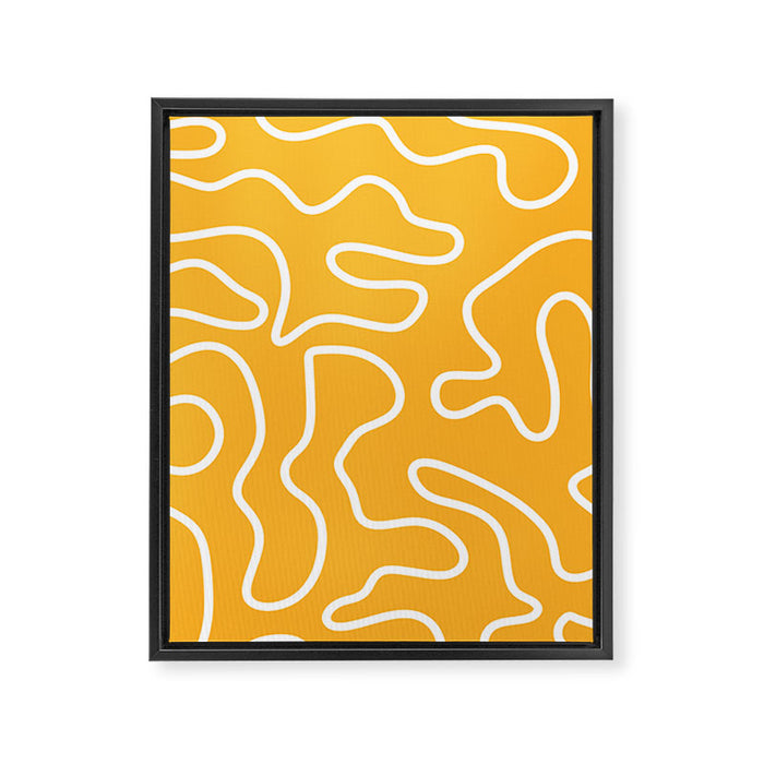 Squiggle Maze Abstract Minimalist Pattern in Mustard and White Framed Canvas Print Gallery Image 1