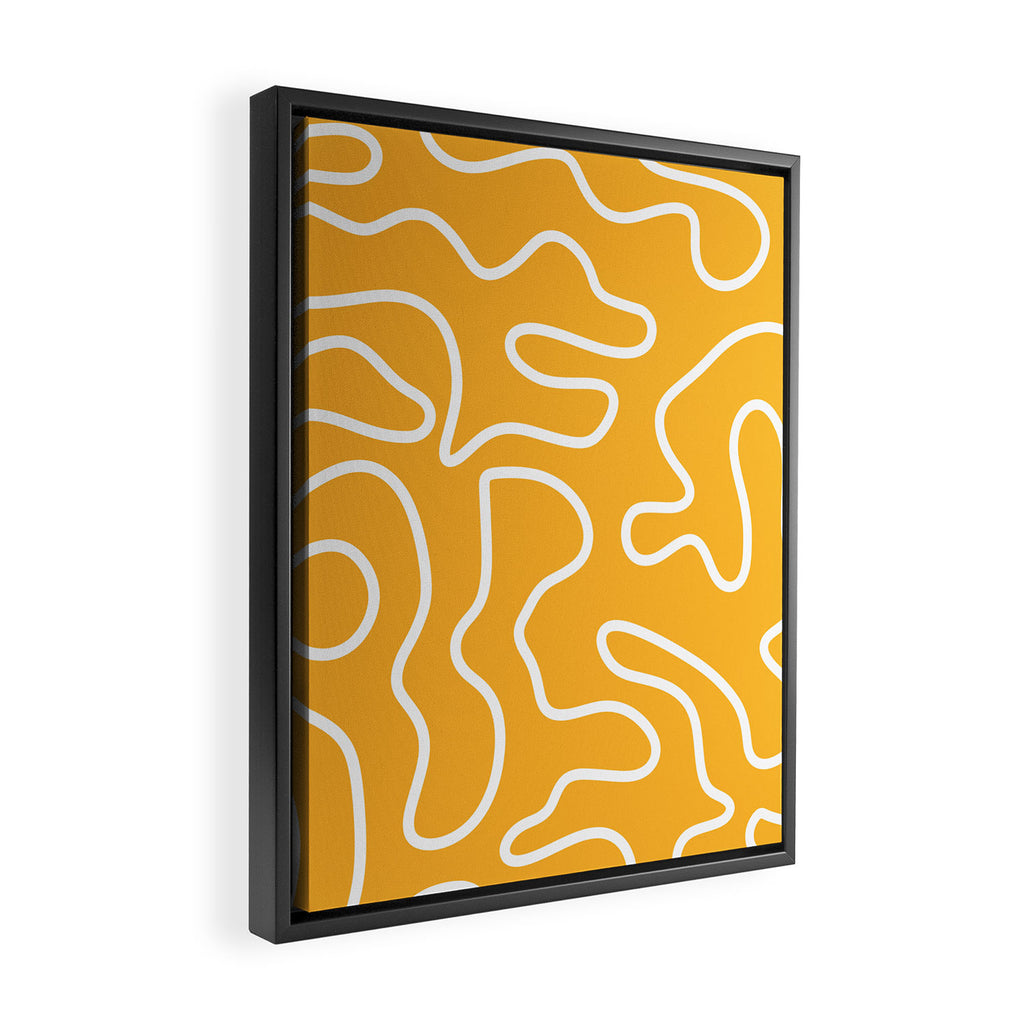 Squiggle Maze Abstract Minimalist Pattern in Mustard and White Framed Canvas Print Gallery Image 2