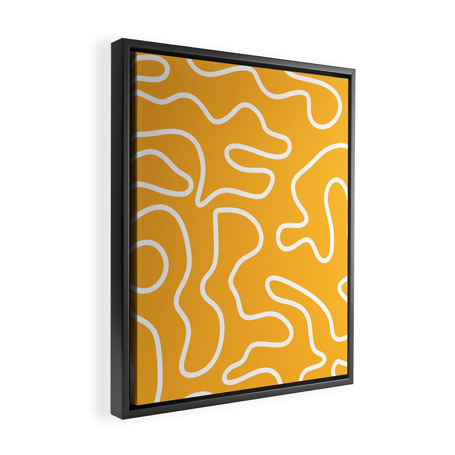 Squiggle Maze Abstract Minimalist Pattern in Mustard and White Framed Canvas Print Gallery Image 2
