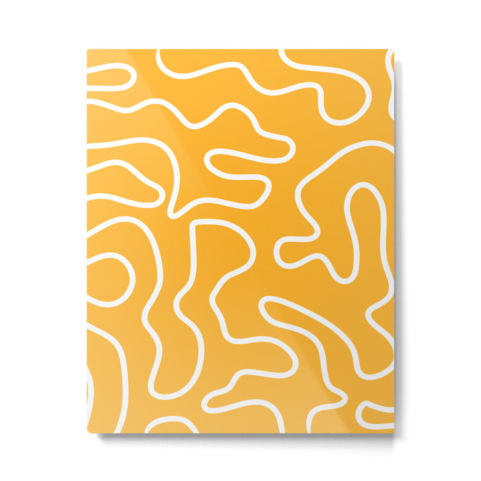 Squiggle Maze Abstract Minimalist Pattern in Mustard and White Metal Print Gallery Image 1