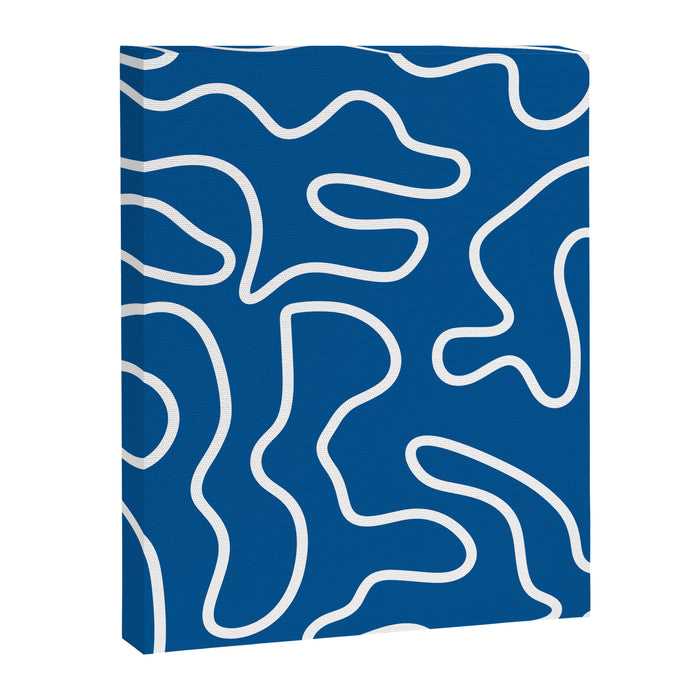 Squiggle Maze Minimalist Abstract Pattern in Blue and White Canvas Print Gallery Image 1