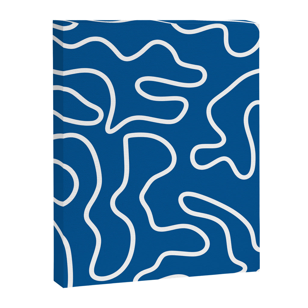 Squiggle Maze Minimalist Abstract Pattern in Blue and White Canvas Print Gallery Image 8