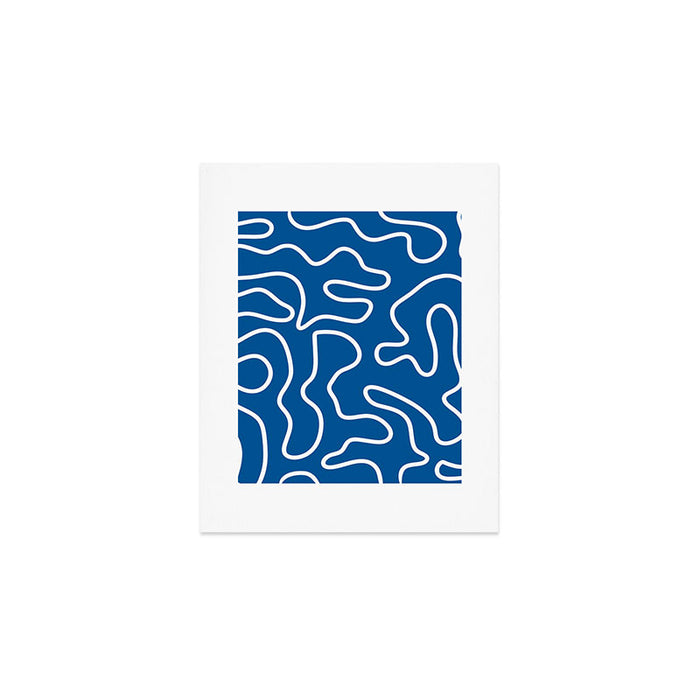Squiggle Maze Minimalist Abstract Pattern in Blue and White Art Print Gallery Image 1