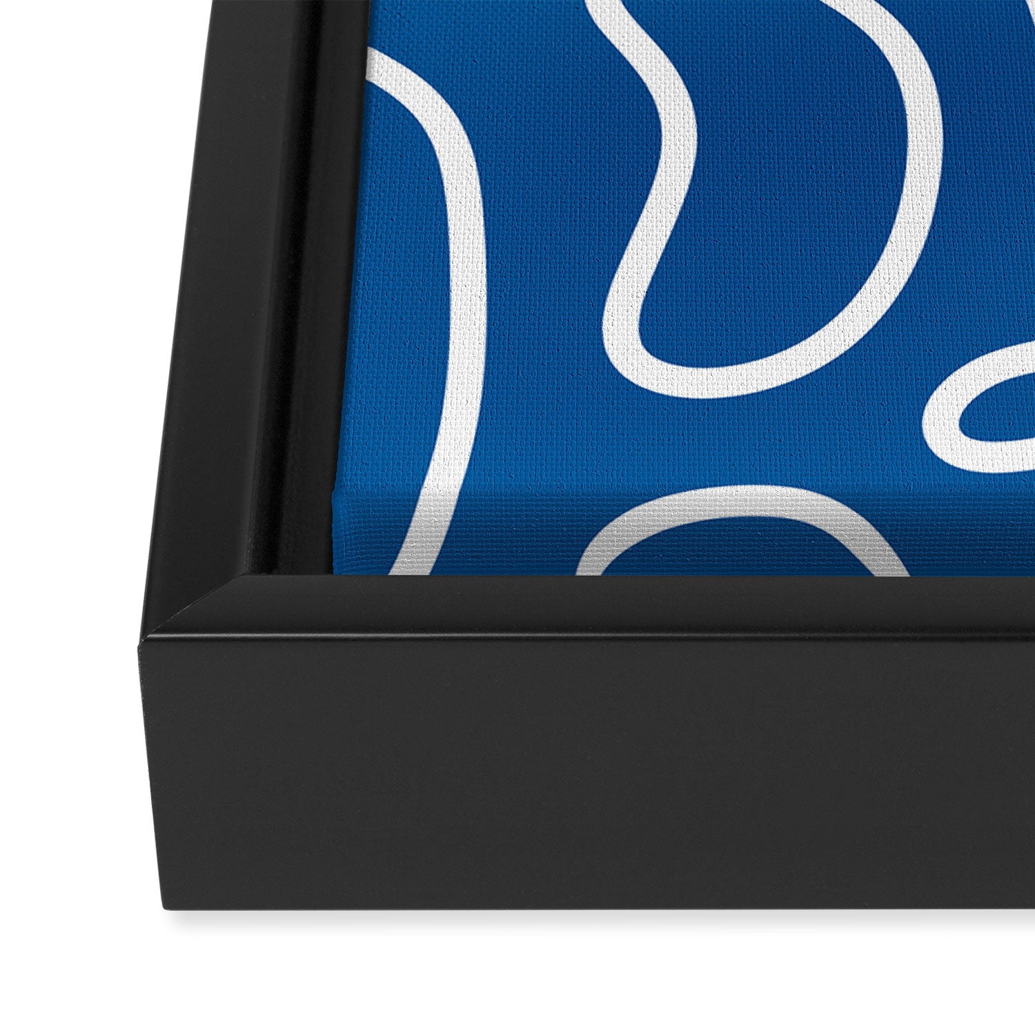 Squiggle Maze Minimalist Abstract Pattern in Blue and White Framed Canvas Print Gallery Image 3