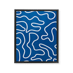 Squiggle Maze Minimalist Abstract Pattern in Blue and White Framed Canvas Print Gallery Image 8