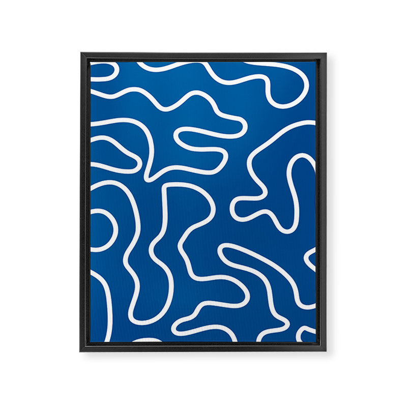 Squiggle Maze Minimalist Abstract Pattern in Blue and White Framed Canvas Print Gallery Image 8
