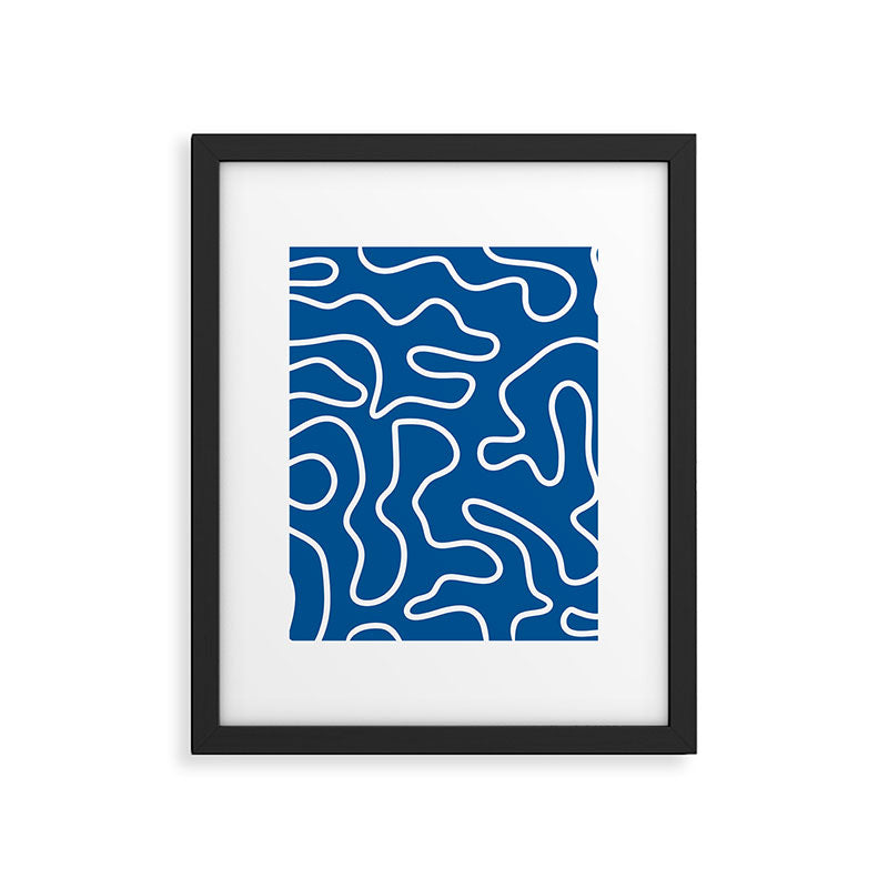 Squiggle Maze Minimalist Abstract Pattern in Blue and White Framed Art Print Gallery Image 6