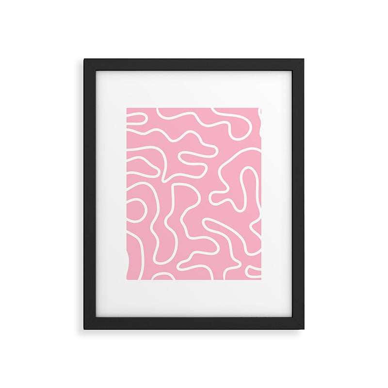 Squiggle Maze Minimalist Abstract Pattern in Bubblegum Pink Framed Art Print Gallery Image 6