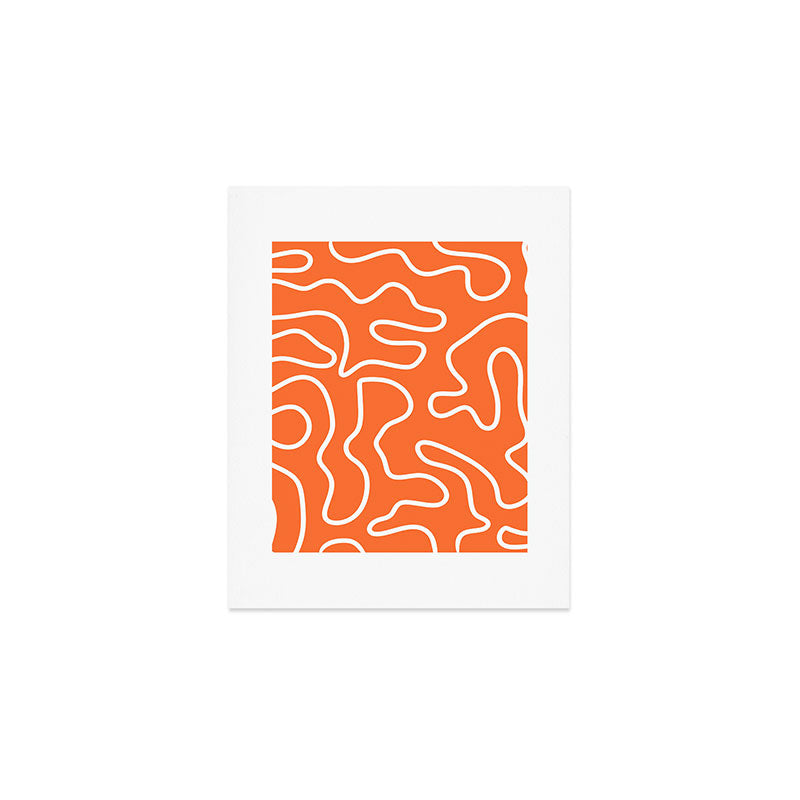Squiggle Maze Minimalist Abstract Pattern in Orange and White Art Print Gallery Image 1