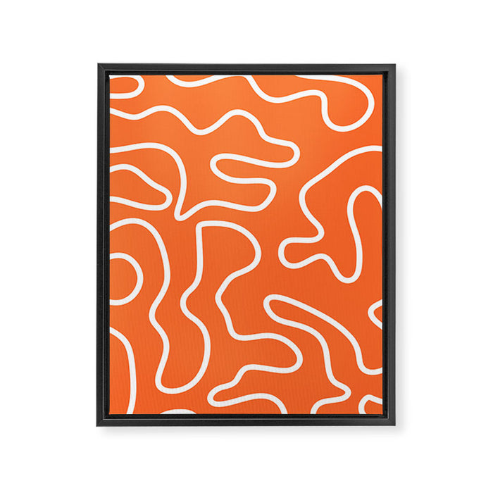 Squiggle Maze Minimalist Abstract Pattern in Orange and White Framed Canvas Print Gallery Image 1
