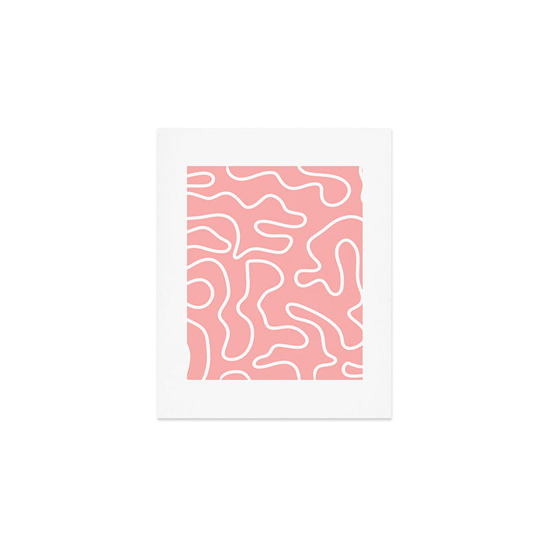 Squiggle Maze Minimalist Abstract Pattern in Pink and White Art Print Gallery Image 1