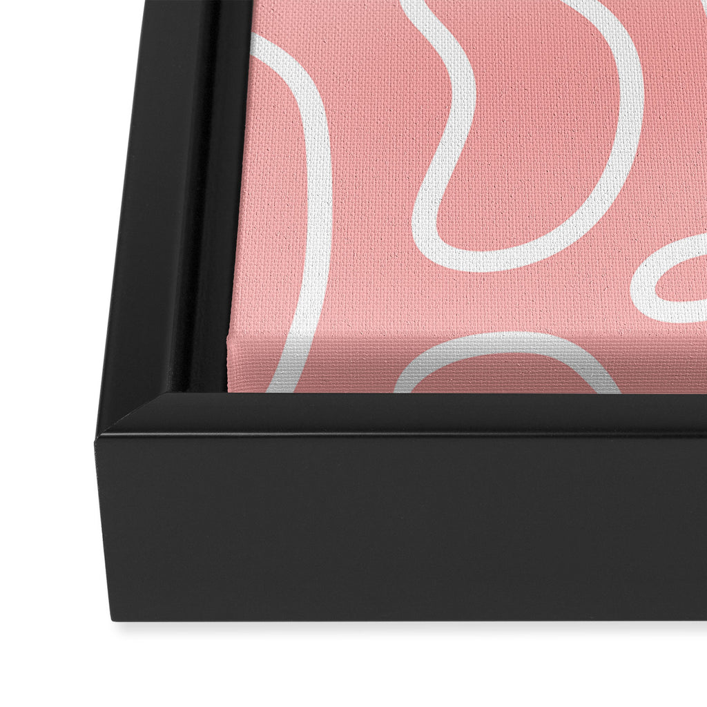 Squiggle Maze Minimalist Abstract Pattern in Pink and White Framed Canvas Print Gallery Image 3