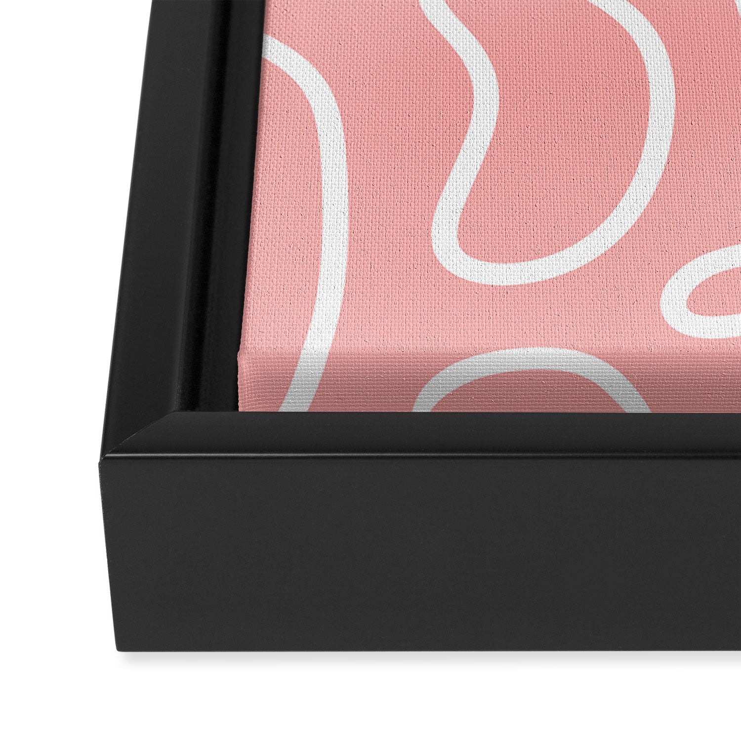 Squiggle Maze Minimalist Abstract Pattern in Pink and White Framed Canvas Print Gallery Image 3