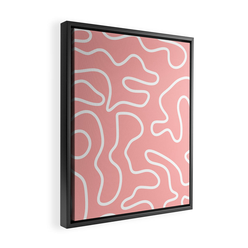Squiggle Maze Minimalist Abstract Pattern in Pink and White Framed Canvas Print Gallery Image 2
