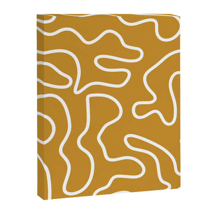Squiggle Maze Minimalist Abstract Pattern in White and Mustard Gold Canvas Print Gallery Image 1