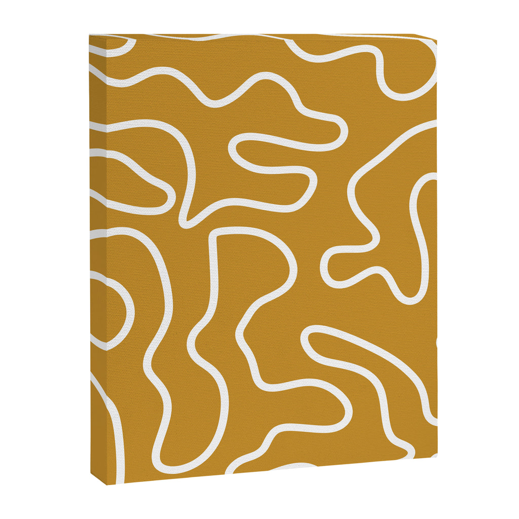 Squiggle Maze Minimalist Abstract Pattern in White and Mustard Gold Canvas Print Gallery Image 8