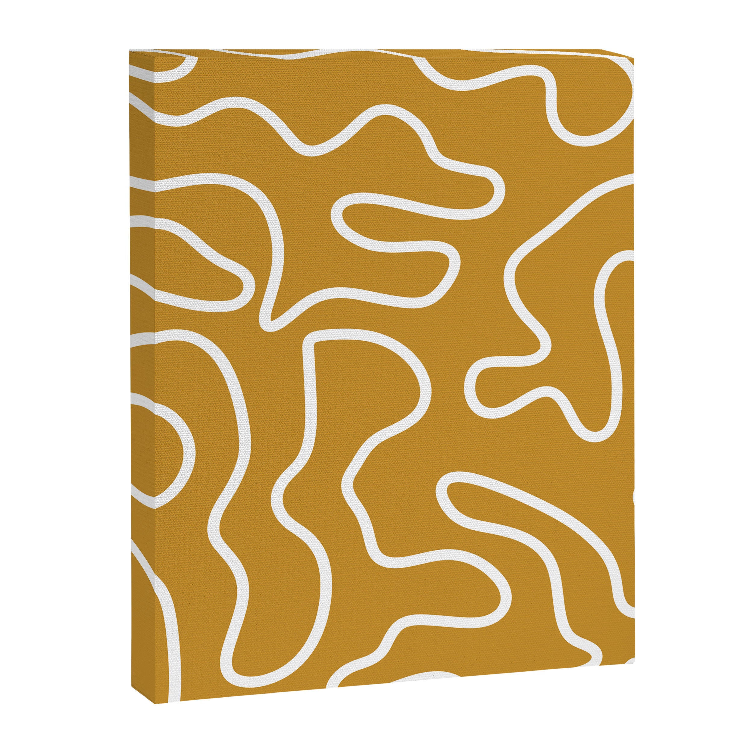 Squiggle Maze Minimalist Abstract Pattern in White and Mustard Gold Canvas Print Gallery Image 8