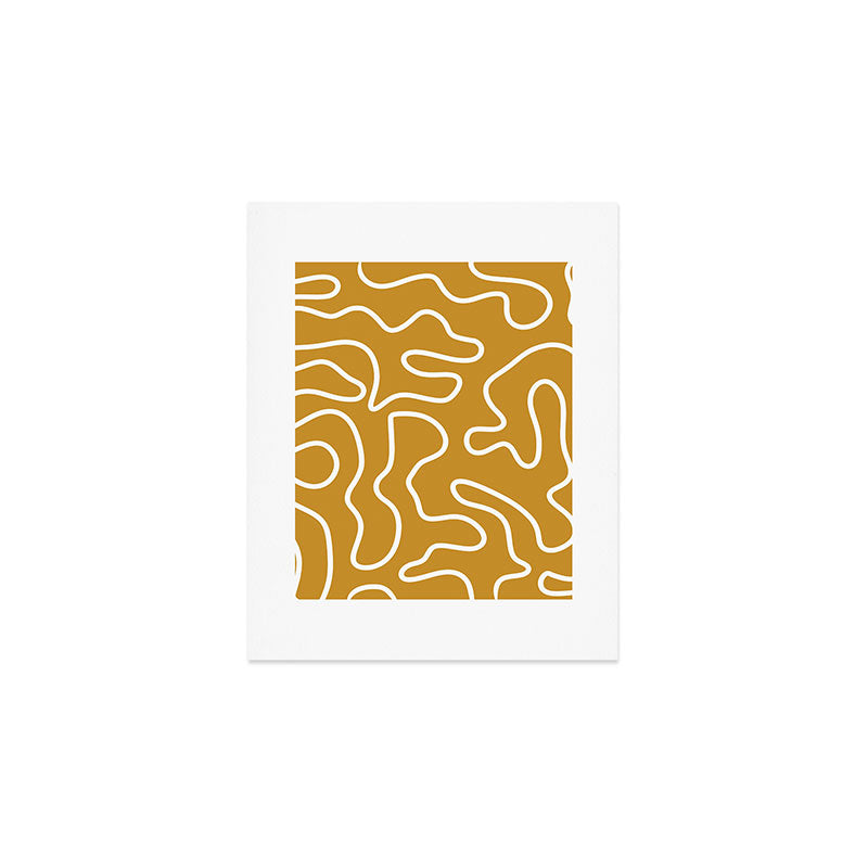 Squiggle Maze Minimalist Abstract Pattern in White and Mustard Gold Art Print Gallery Image 1