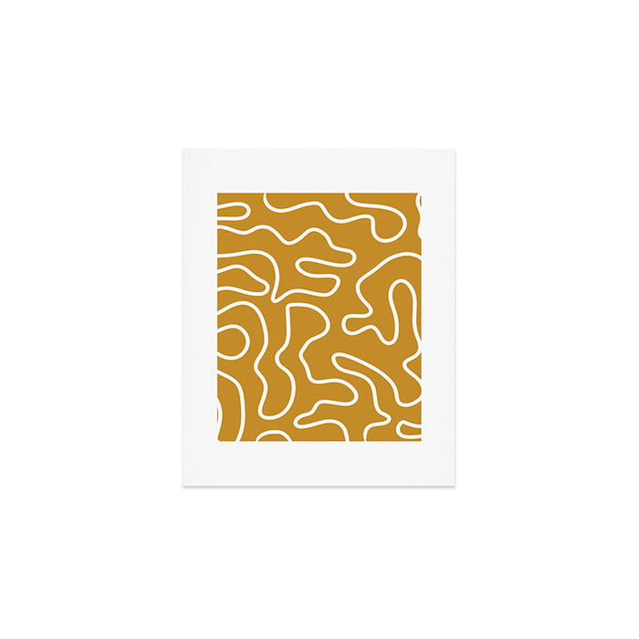 Squiggle Maze Minimalist Abstract Pattern in White and Mustard Gold Art Print Gallery Image 1