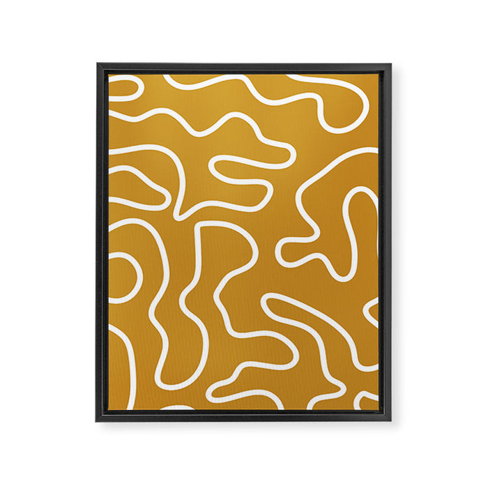 Squiggle Maze Minimalist Abstract Pattern in White and Mustard Gold Framed Canvas Print Gallery Image 1