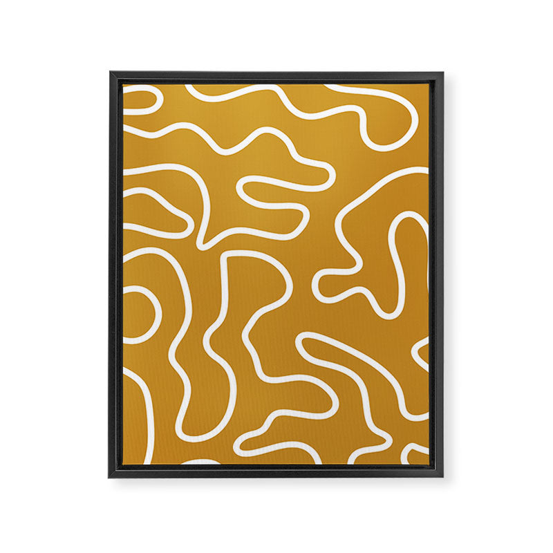 Squiggle Maze Minimalist Abstract Pattern in White and Mustard Gold Framed Canvas Print Gallery Image 8